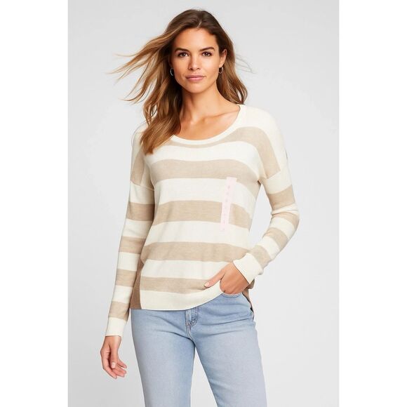 Banana Republic Sweaters - BANANA REPUBLIC MOCHA IVORY STRIPED FRONT CASUAL PREPPY CLASSIC SWEATER MP NWT